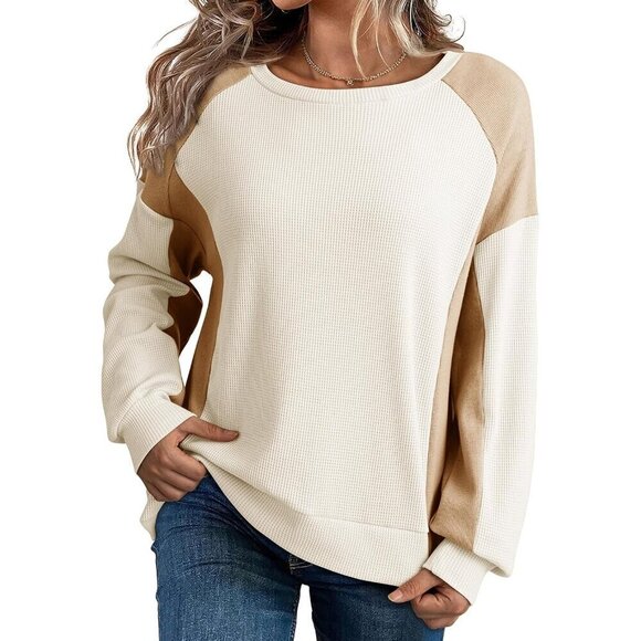 Dokotoo Oversized Sweatshirt for Women White Block Crewneck Long Sleeve - Picture 1 of 7